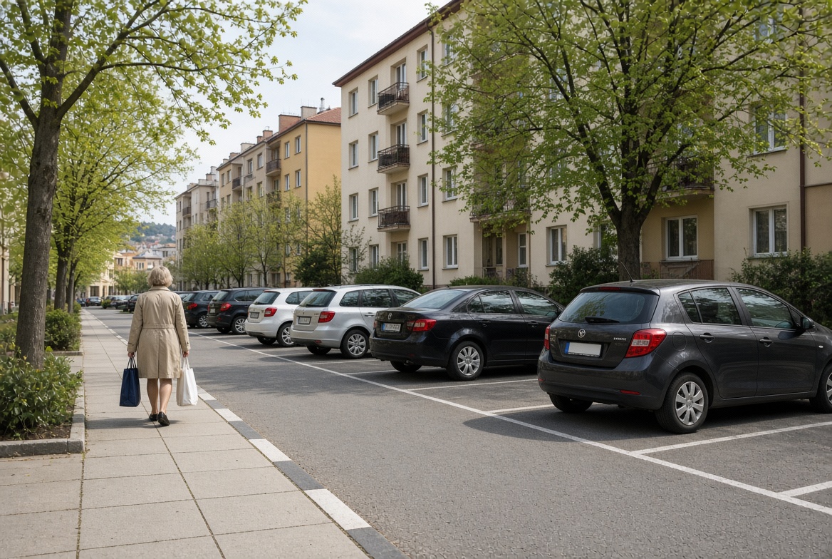 Parkovací stání u sídliště — místo pro rezidenty, ne jen pro auta