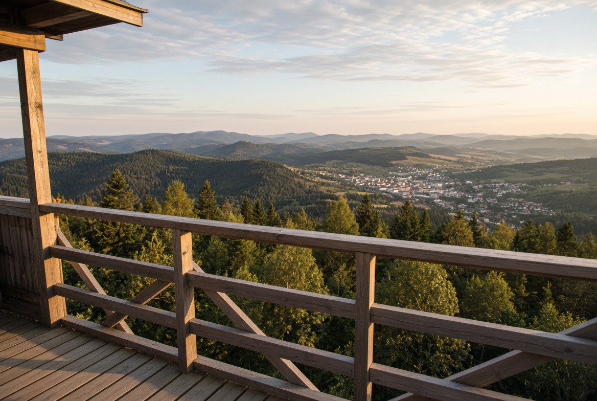 Pohled z rozhledny do brdské krajiny nad Příbramí