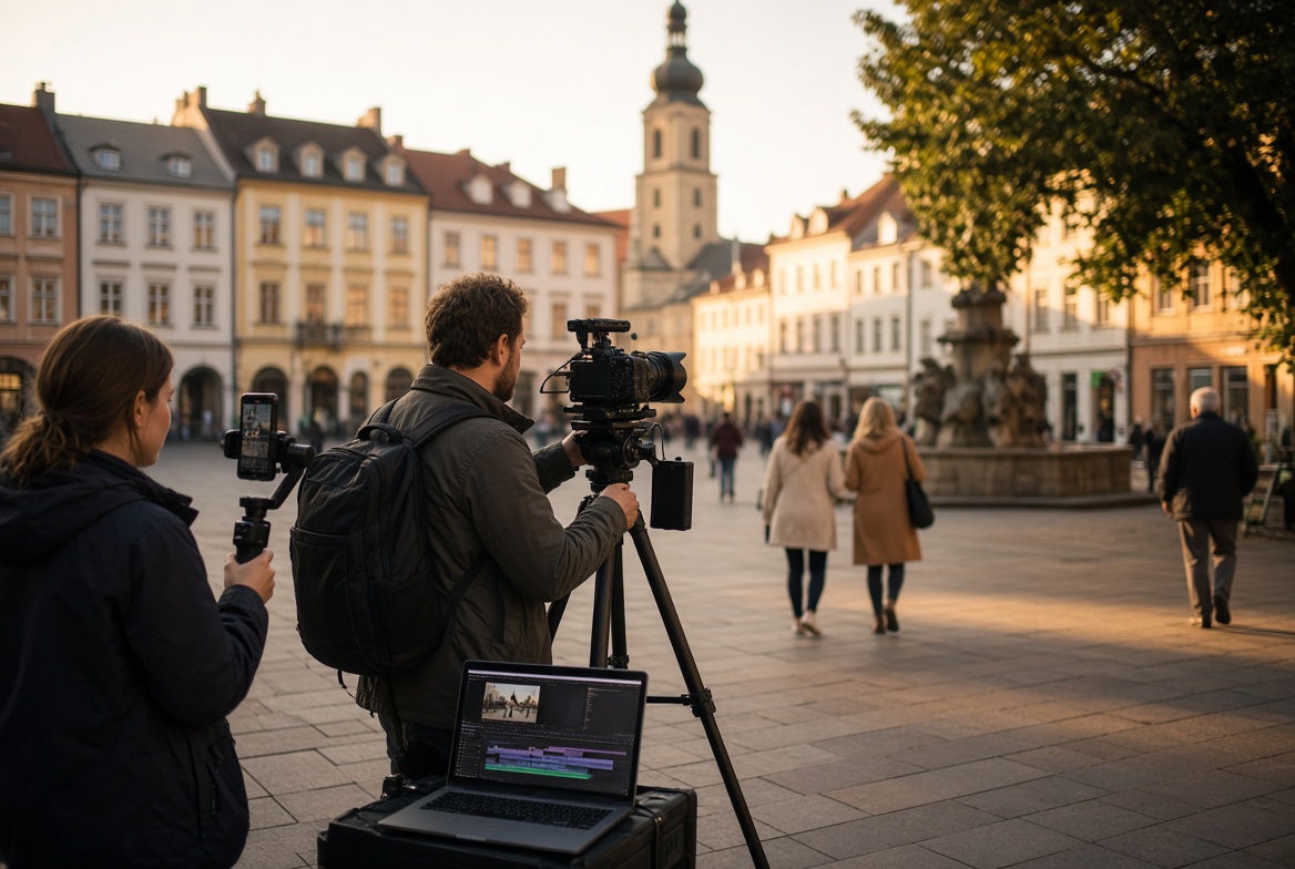 Natáčení videa na náměstí — poděkování za sledování